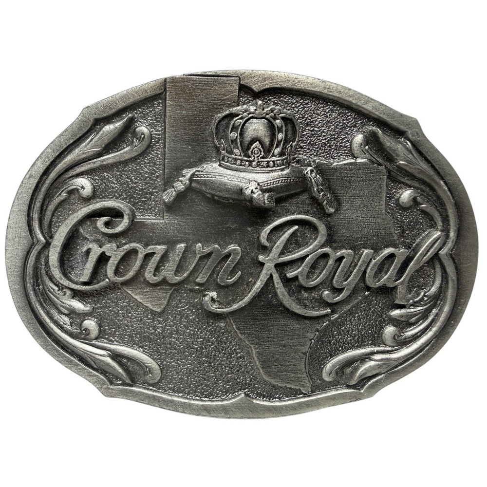 TI09153 VINTAGE 1970s **CROWN ROYAL** WHISKEY BOOZE ADVERTISEMENT BELT‎ BUCKLE